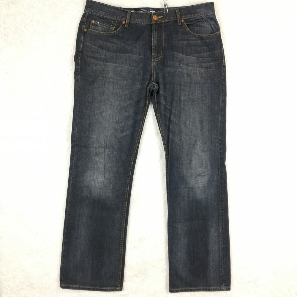 Seven7 Mens Jeans Straight Leg Blue Denim Dark Wash Whiskering 36x34